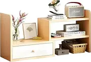 2-Tier Desk Corner Solid Wood Bookshelf with Drawers Shelf, Desktop Shelf countertop Rack Storage Shelf Multi-Layer Office Bookcase File Organizer