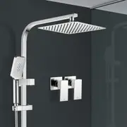 ACA WELS Shower Head Set with Twin Taps 10" Rain Handheld Heads Wall Rail Chrome Square
