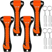Pack of 4 Emergency Hammer Car Emergency Hammer with Seat Belt Cutter 2 in 1 Safety Hammer Window Hammer with 4 Whistle for Car Bus Car Truck