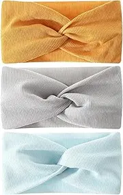 TPZORJX 3 x headband, baby girl, baby hair band, children's headband, stretchy nylon headbands, handmade hair band for newborns, toddlers, children (yellow + grey + blue)