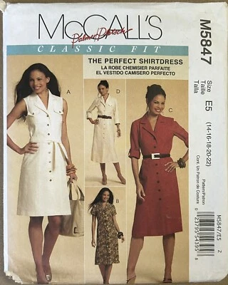McCalls Pattern M5847 Misses Shirtdress Three Lengths Sash 14 16 18 20 22