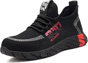 [USOR] Safety Shoes for Men Women Safety Sneakers Steel Toe Shoes Lightweight Working Shoe Comfortable Breathable Steel Cap Work Boots Puncture Proof Safety Shoes, Black