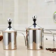 Stainless Steel Manual Milk Frother Foam Maker with Handle Lid Coffee Creamer Fo