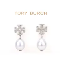 在飛比找Yahoo奇摩購物中心優惠-TORY BURCH Kira 雙T鑽珍珠綴飾穿針式耳環(銀