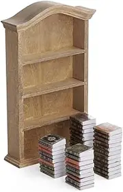 Odoria Dollhouse Bookshelf with Books Miniature: 43Pcs 1/12 Scale Victorian Paper Notebooks for Antique Vintage Living Room Library Office - Mini Storage Shelf Retro Furniture with School Supplies