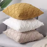 Luxton Boho Fringe Cushion Cover with Tassels 2PCS Decorative Diamond Check Cushion Covers 45x45cm ( Yellow / White / Linen)