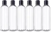 ljdeals 8 oz Clear Plastic Empty Bottles with Black Disc Top Caps, Refillable Containers for Shampoo, Lotions, Cream and More Pack of 6, BPA Free, Made in USA