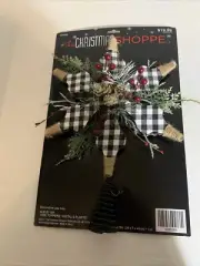Christmas Tree Topper Gingham Star Black New