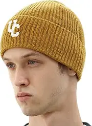 [UNDERCONTROL] Stripe Pattern Roll up Skullcap Warm Winter Watch Hats Thick Knit Cuff Square Logo Patch Unisex Fisherman Beanie