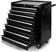 HORUSDY 7-Drawer Tool Storage Trolley, Lockable Storage Cart Workshop Rolling Cabinet Tool Box Chest Organiser, 3" Swivel Wheels with Brake (Black)