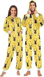 [ZZXXB] Deer and Geometry Onesie Pajamas for Adult Women Men Long Sleeves One Piece Onesies Hooded Sleepwear S - XL