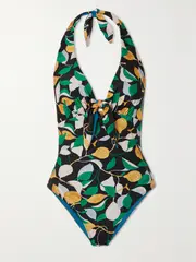 [La DoubleJ] La DoubleJ - Bow Printed Halterneck Swimsuit - Green - small small Green