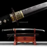 Japanese Wakizashi Abrasive Damascus Folded Clay Tempered Brass Sword Full Tang.