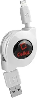 Cellet Retractable Lightning Cable, Charging Cord Compatible with Apple iPhone 14 Pro Max Plus 13 12 11 Xs Xr X mini SE 8 7 6 5 iPad Pro Air Mini iPod Touch, Nano (MFI Certified) (Lighting White)