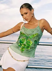 Start Of Summer Sequin Top Green