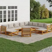 12 Piece Garden Lounge Set with Light Grey Cushions Solid Wood Patio Bar Sets