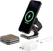[KU XIU] X40Q Qi2 Certified 3-in-1 Wireless Charging Station, 15W Foldable Wireless Charger for iPhone 16/15/14/13/12, 5W Fast Charging for Apple Watch S10/Ultra/9/8/7 & AirPods 4/3/2 Pro - Wood Grain