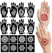 Apcute 18pc Combo Pack Mehandi Stencil Sticker, Mehindi Stencil Paper Full Hand, Tatoo Heena Mehndi Design Sticker for Women, Girls and Kids, Quick and Easy to use - 18PC-123-124-103-104