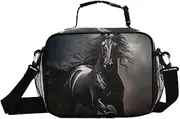 Black Horse Racing Insulated Lunch Box for Women Men - Ideal for Work, Picnics - Includes Adjustable Shoulder Strap