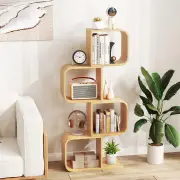 CostwayS-Shaped Bamboo Bookcase with 2 Open Cubes-Natural-4-Tier