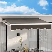 Instahut Folding Arm Awning, 2m x 1.5m Pearl Grey Retractable Blinds Outdoor Patio Terrace Garden Window Sunshade Canopy Manual Hand Crank Adjustable Angles Aluminium Frame Waterproof Grey