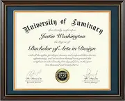 Luminary 16x20 Wood Diploma Frame with 14x17 Opening Navy Mat for College Degree Certificate Document, Walnut Color Wooden Frame with Tempered Glass Panel for Wall Mount Display