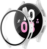 Compatible for Samsung Galaxy Watch 5 Hard PC Protective Case 40mm, with Tempered Glass Screen Protector, Watch Accessories for Samsung Galaxy Watch 5 - Silver
