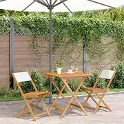 3 Piece Patio Bistro Set, Outdoor Lounge Setting Patio Conversation Set Outdoor Table and Chairs Set Garden Furniture Seating, Cream White Fabric and Solid Wood