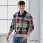 【NAUTICA】男裝 翻領格紋長袖針織衫(深藍)