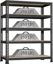 BuxWellBang 5-Shelf Heavy Duty Shelving - Adjustable Garage Storage Shelves, Metal Utility Storage Racks for Warehouse Pantry Basement Kitchen, Garage Organizers Shelf Unit, Black