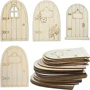 AUEAR, 24 Pack Unpainted Fairy House Doors Mini Wooden Miniature Garden Door for DIY Craft 4 Styles