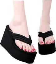 [AZIDWERYQ] Womens Wedges Flip Flops, Summer Lightweight Comfortable Thong Sandals, Non-Slip Wear-Resistant Black Platforms Sandals for Vacation, Hotel, Beach, Swimming Pool Platforms Flip Flops