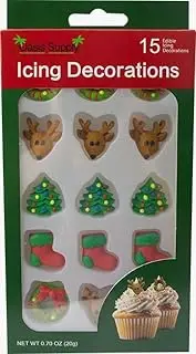 Christmas Holidays Edible Cake Decorations - Candy or Cupcake Topper - 15 Count Tree, Boot, Reindeer, Wreath