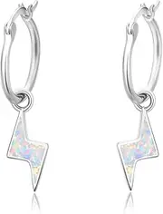 [Cuoka] Lightning Bolt Earrings Sterling Silver Fire Opal Hypoallergenic Small Stud Earrings Thunder Flash Hoop Earrings Jewelry Birthday Gifts for Women