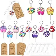36pcs Lollipops Party Favors Set with Lollipops Keychains Charms Thank You Tags and White Organza Bags for Sweet Party Favors Candyland Birthday Party Supplies Baby Shower Holiday