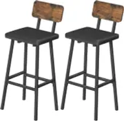 Black Bar Stools, Set of 2 PU Upholstered Tall Bar Stools, Kitchen Breakfast Sto