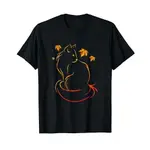 男士純棉 T 恤搞笑貓葉秋季 HELLO AUTUMN 可愛小貓情人 T 恤快速發貨 4XL, 5XL, 6XL