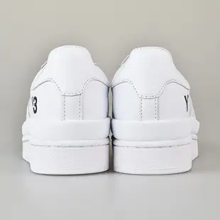 Adidas Y-3 HICHO黑字壓印LOGO皮革厚底運動板鞋(白)