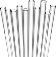 10 Short Clear Straws - Hard Clear Plastic Reusable Drinking Straws + Sturdy Cleaning Brush - for Cocktails, Small Cups, Kids Drinks - Dishwasher Safe BPA Free