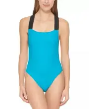 DKNY TROPICAL Logo Cross-Back One-Piece Swimsuit, US Large