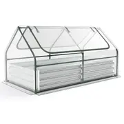 Costway Mini Greenhouse Flower Garden Shed Bottomless Garden Bed w/Dual 2-Tier Windows Green