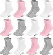 [SPTRAMLE] Kids Socks 12 Pairs Crew Socks for Toddler Boys Girls 1-14 Years Athletic Mid Cut Socks Multipack Black White