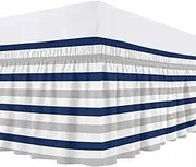 Navy Blue Grey Bed Skirt Queen Size, 16-Inch Drop Elastic Bed Skirting Farmhouse Dust Ruffles Bedding Decoration with Wrap Around Adjustable Bedskirt for Queen Bed