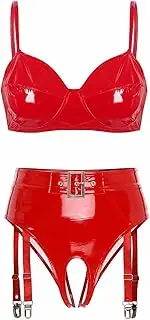 [GRRKDFQ] Women's Erotic Bustiers & Corsets Open Crotch Thongs with Garter Clips Lingerie Set