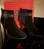 NIB TORY BURCH Alaina 95mm Black Suede /Leather Ankle Boots 8.5