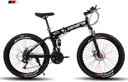 Mountain Bike Mens' Mountain Bike, 26" inch 3-Spoke Wheels High-Carbon Steel Frame, 21/24/27 Speed Dual Suspension Folding Bike Unisex with Disc,Black