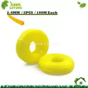 2 Rolls 2.4mm x 100M Square Edge String Trimmer Line Brushcutter Whipper Snipper