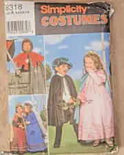 NEW SIMPLICITY 8318 Unisex Kids 3-8 Pattern Princess Knight Renaissance