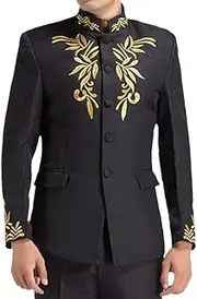 [Aoleaky] Chinese Floral Embroidery Pattern Men Stand Collar Suits Jacket Tang Tunic Jacket Men Jacket Embroidered Coat