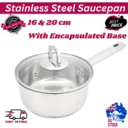 16 & 20cm Stainless Steel Saucepan with Aluminium Enscapsulated Base AU Stock